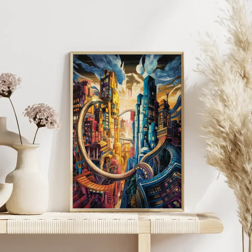 Futuristische Stadtlandschaft Poster im Ukiyo-e Style 4