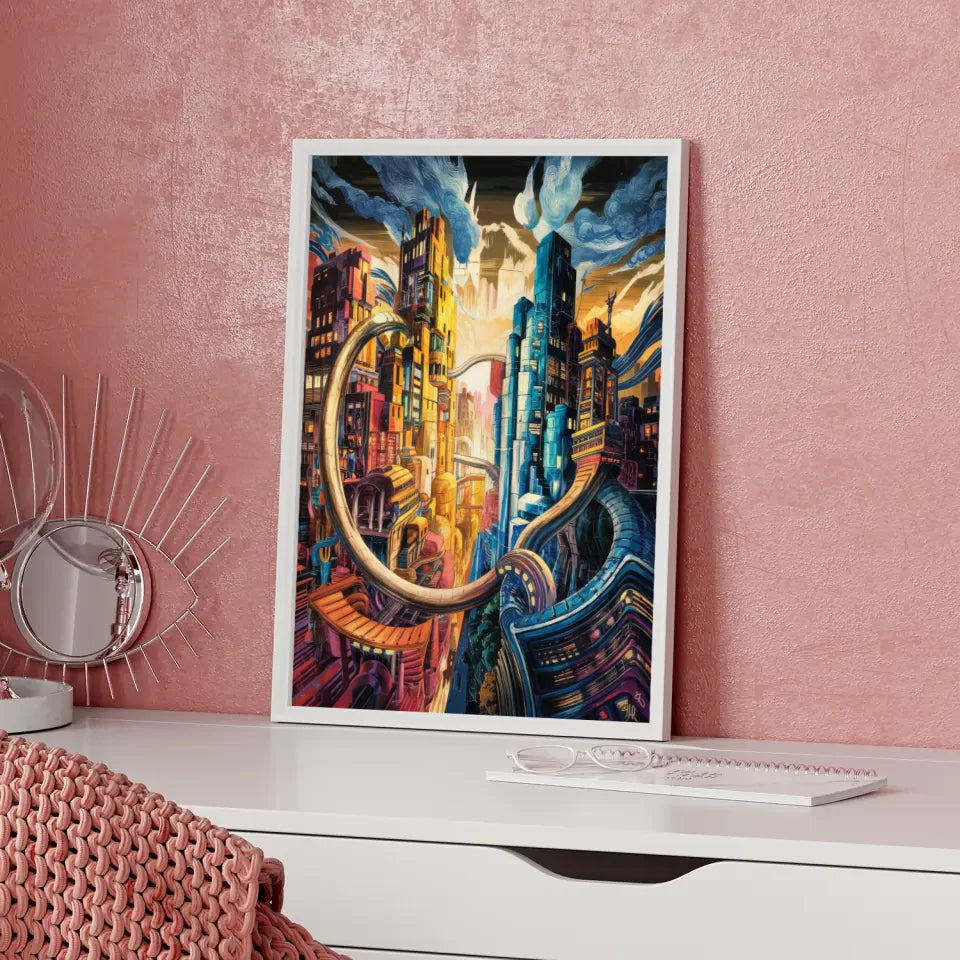 Futuristische Stadtlandschaft Poster im Ukiyo-e Style 5