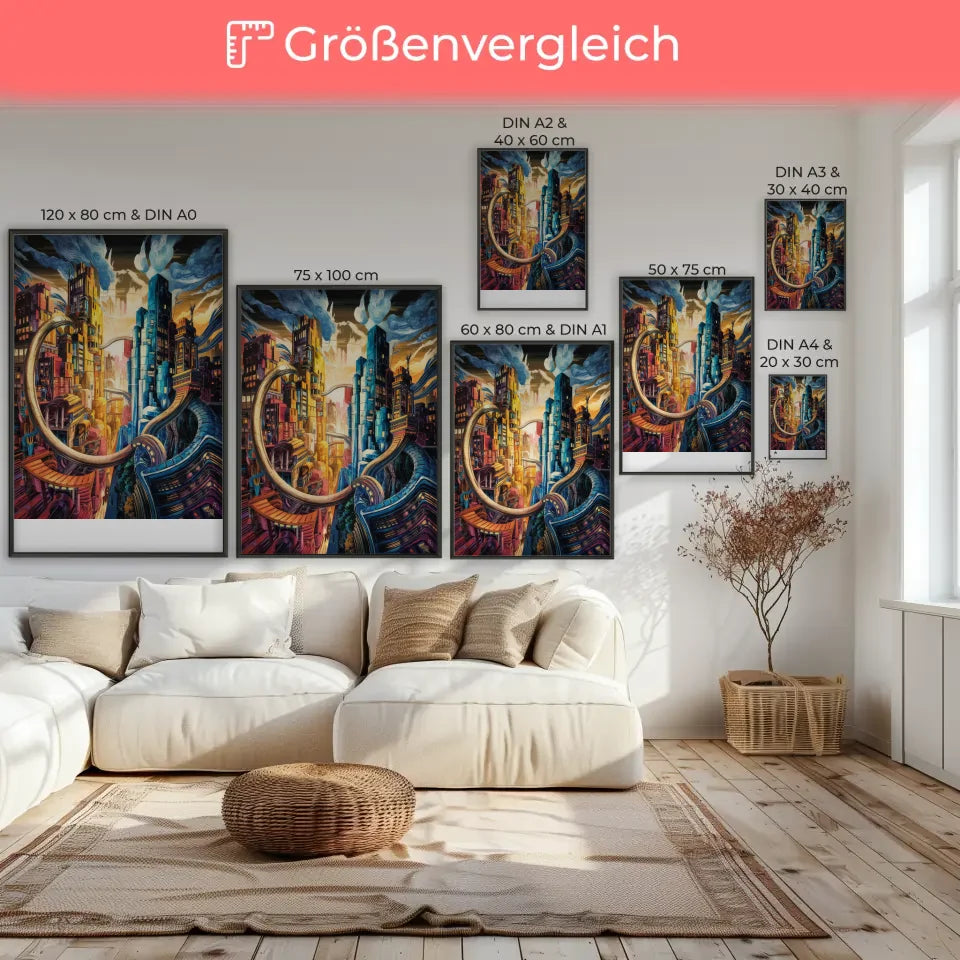 Futuristische Stadtlandschaft Poster im Ukiyo-e Style 7