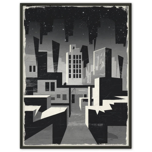 Brutalismus Poster Stadt bei Nacht in Graustufen 1