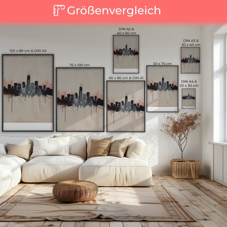 Abstrakte Poster Stadtsilhouette in sanften Farben 7