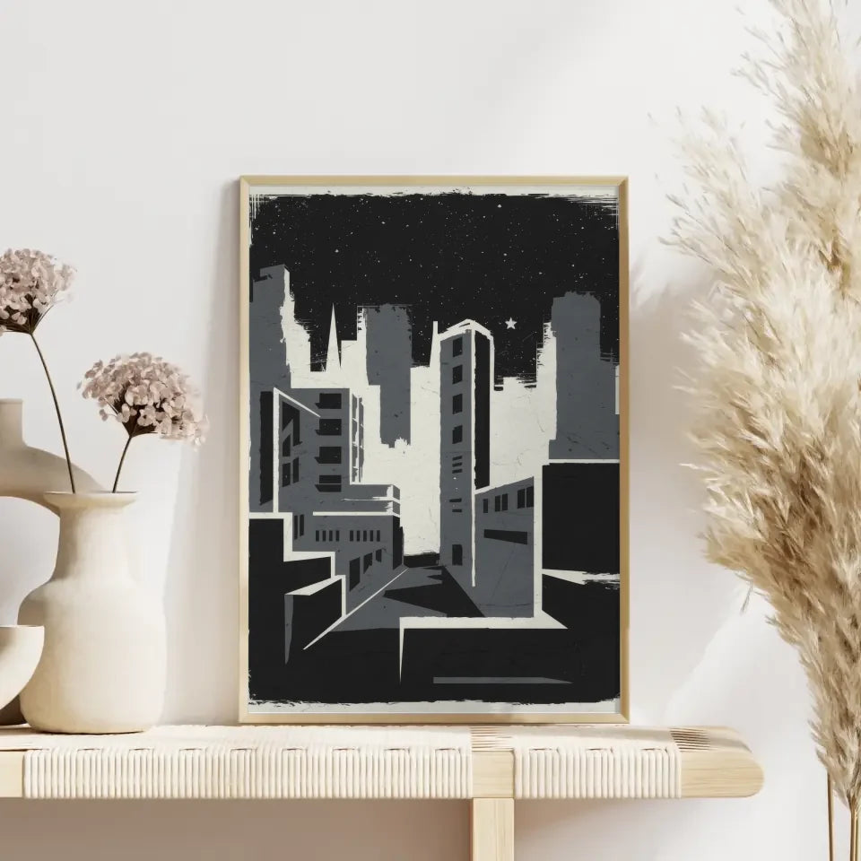 Poster Stadt Nacht minimalistisch abstrakt Kunst