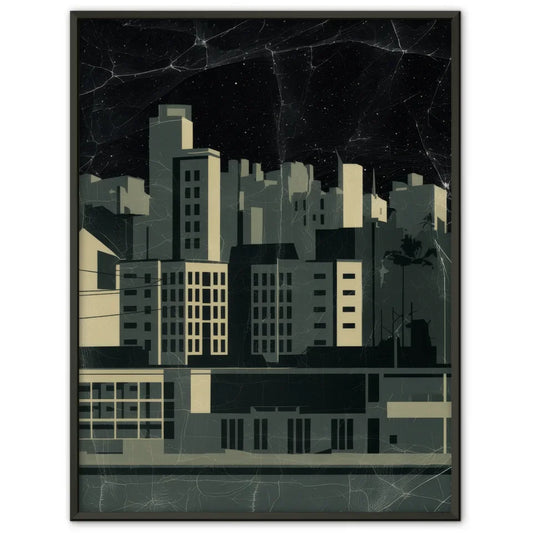 Poster minimale Stadtansicht nachts brutalistisch vintage