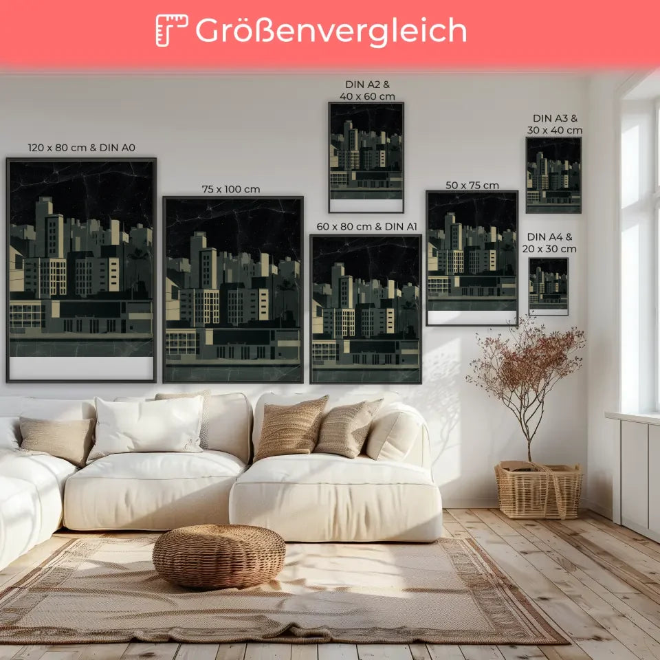 Poster minimale Stadtansicht nachts brutalistisch vintage