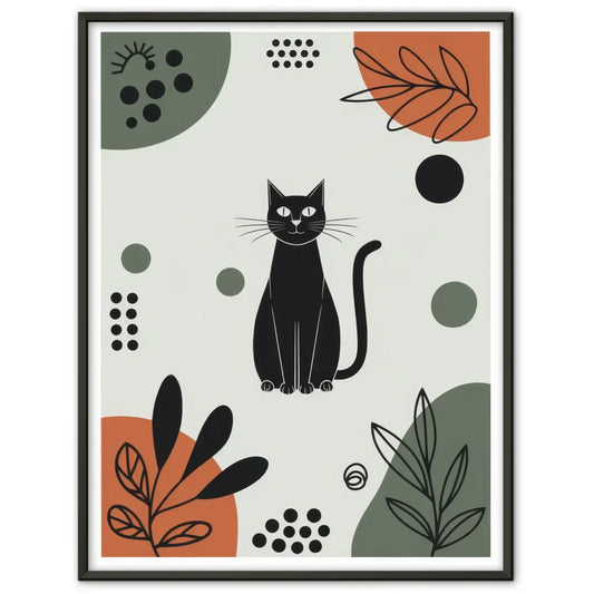Minimalistisches Poster schwarze Katze in bunten Mustern 1