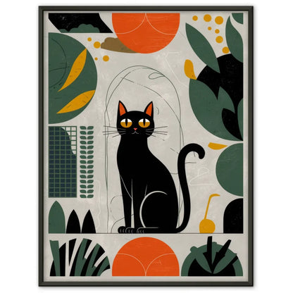 Minimalistisches Poster mit schwarzer Katze und abstrakten Formen 1