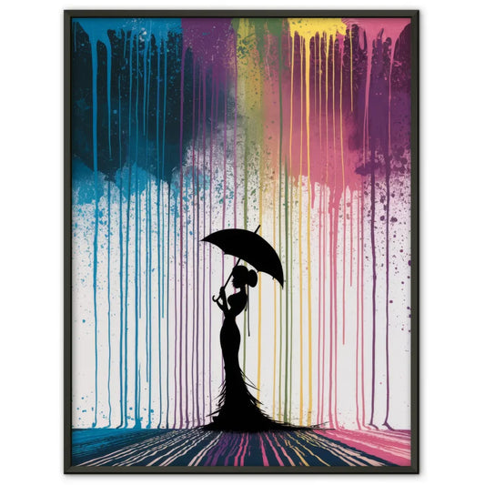 Kunst Poster mit Frau und buntem Regenschirm 1