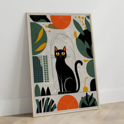 Minimalistisches Poster mit schwarzer Katze und abstrakten Formen 3