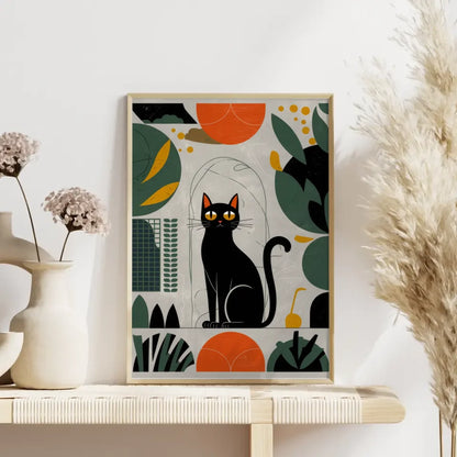 Minimalistisches Poster mit schwarzer Katze und abstrakten Formen 4