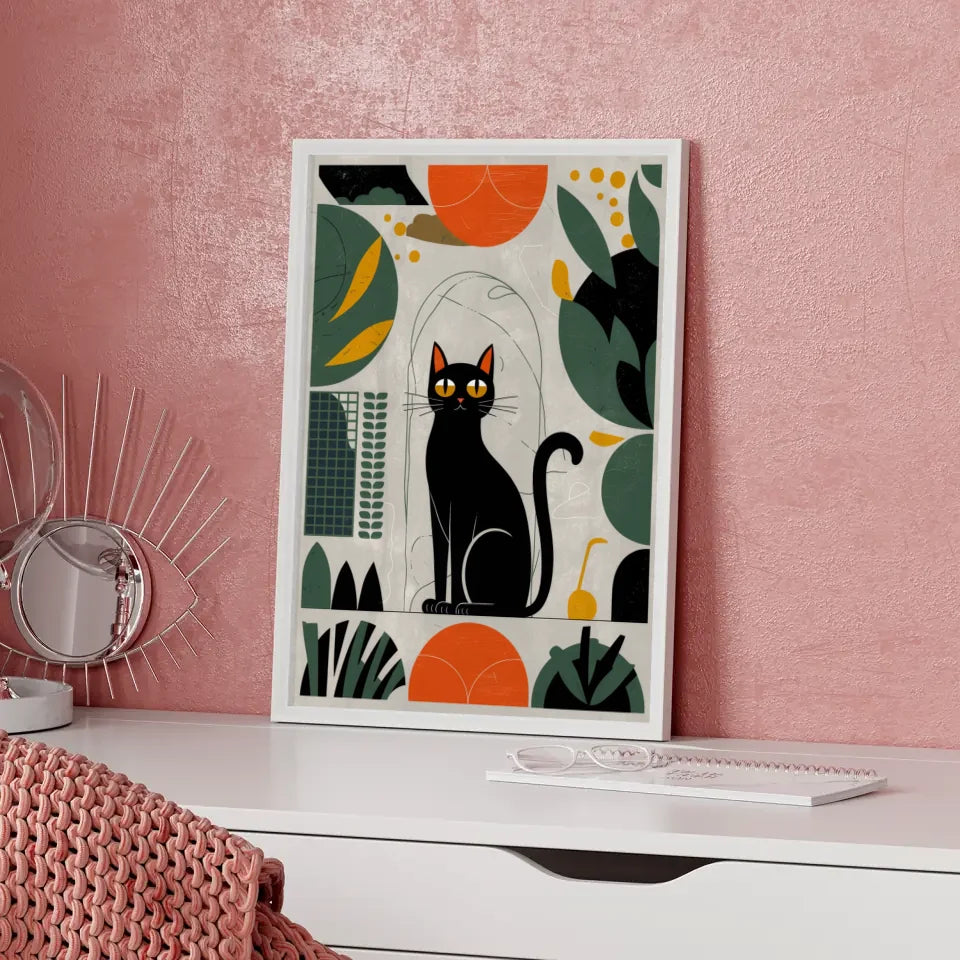 Minimalistisches Poster mit schwarzer Katze und abstrakten Formen 5