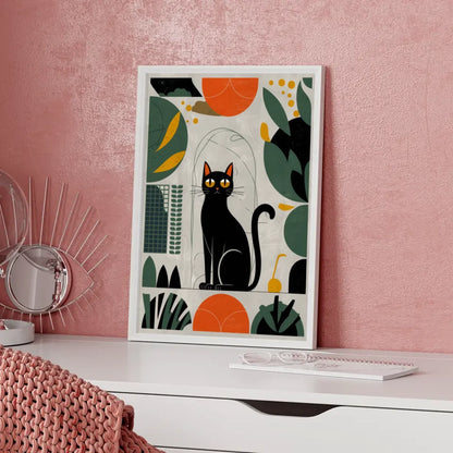 Minimalistisches Poster mit schwarzer Katze und abstrakten Formen 5