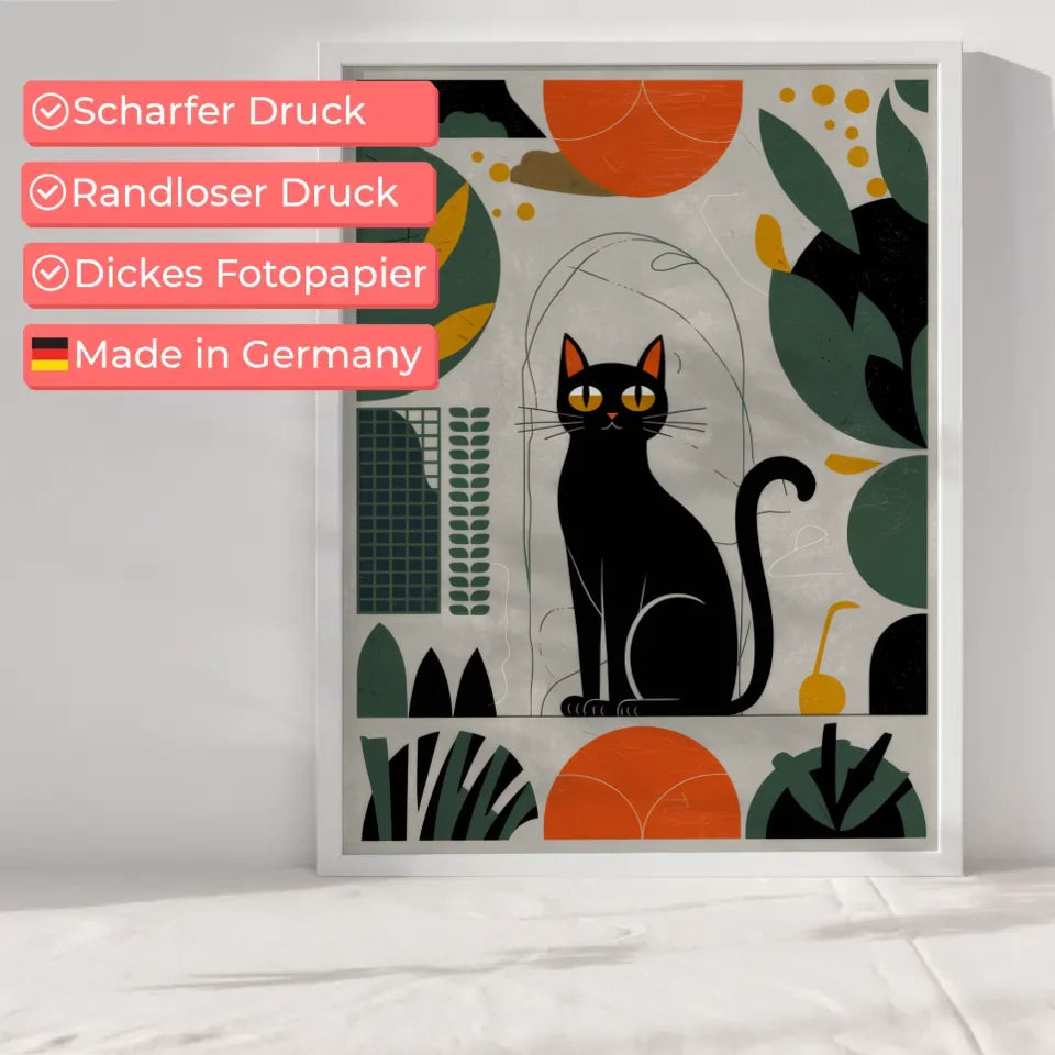 Minimalistisches Poster mit schwarzer Katze und abstrakten Formen 6