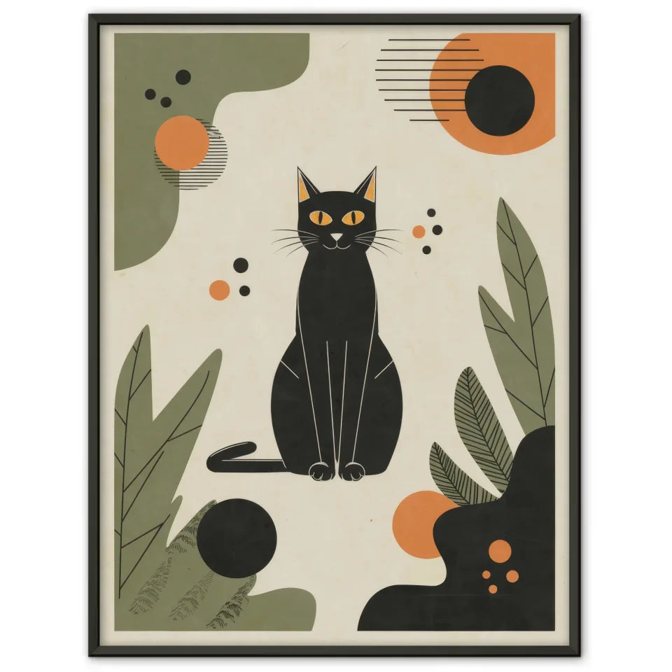 Schwarze Katze Poster mit abstrakten Mustern