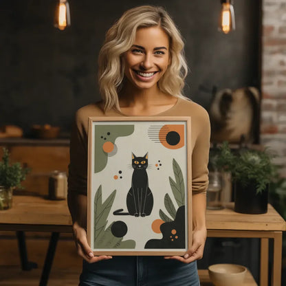 Schwarze Katze Poster mit abstrakten Mustern