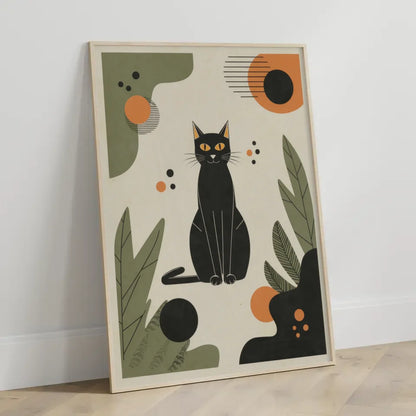 Schwarze Katze Poster mit abstrakten Mustern