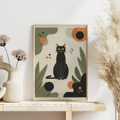 Schwarze Katze Poster mit abstrakten Mustern