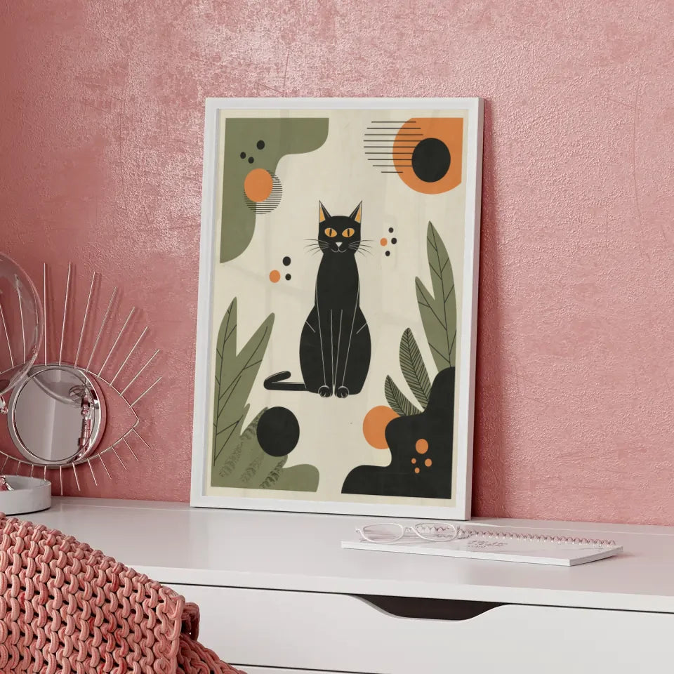 Schwarze Katze Poster mit abstrakten Mustern