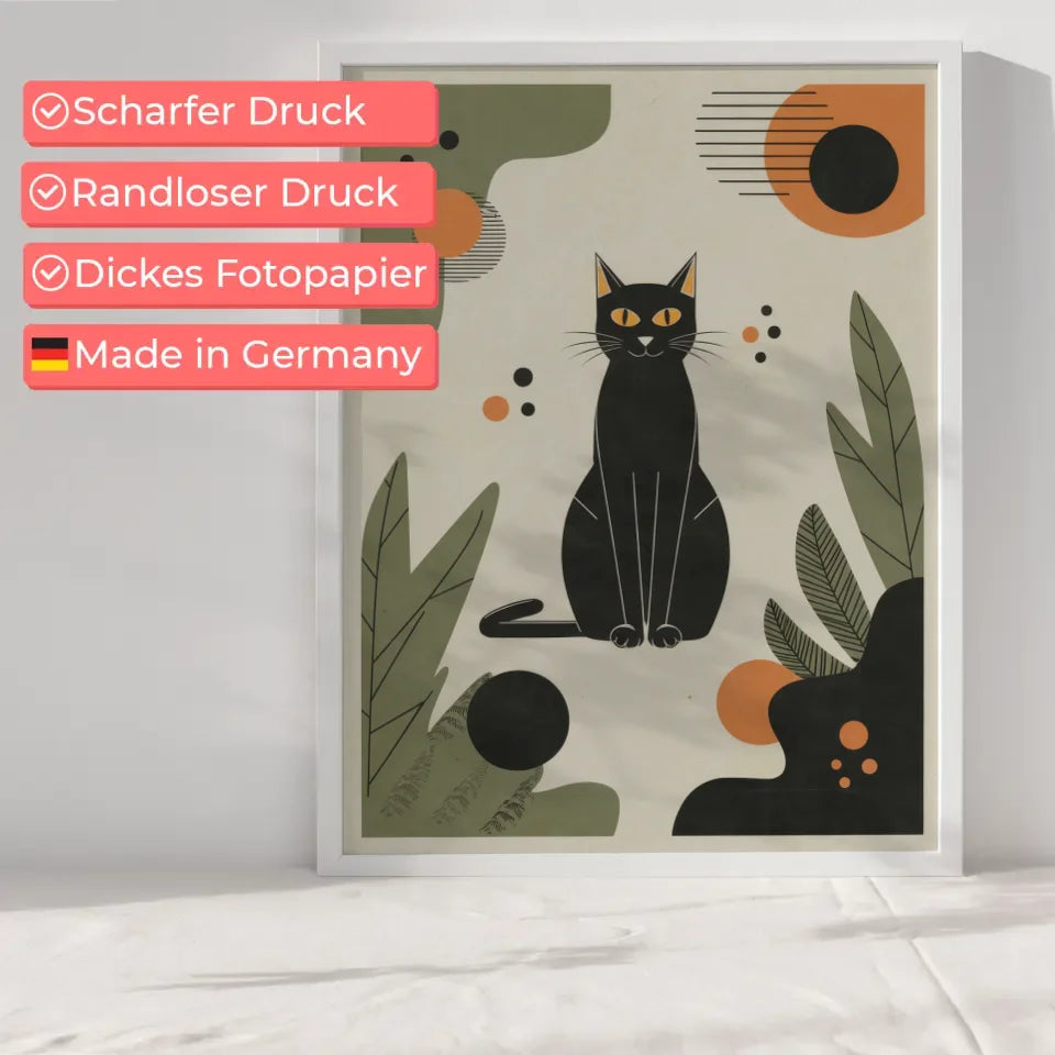 Schwarze Katze Poster mit abstrakten Mustern