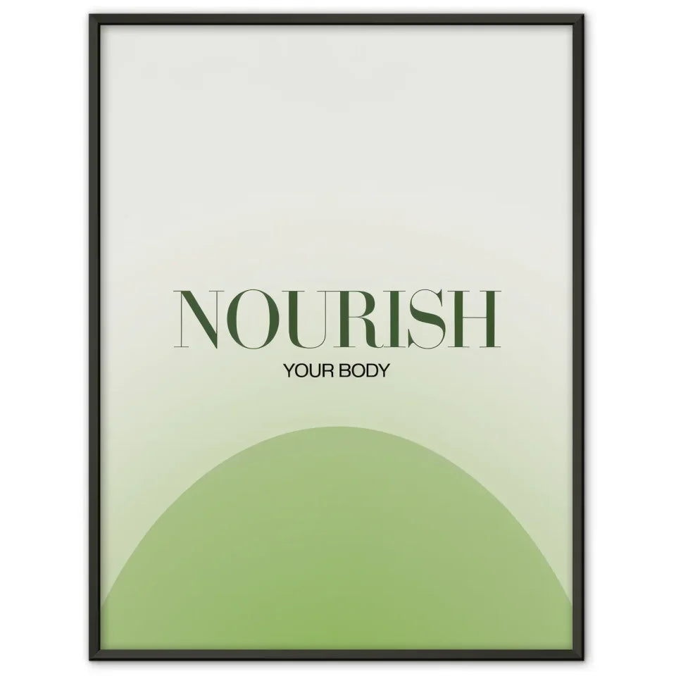 Minimalistisches Poster NOURISH mit grünem Hintergrund 1