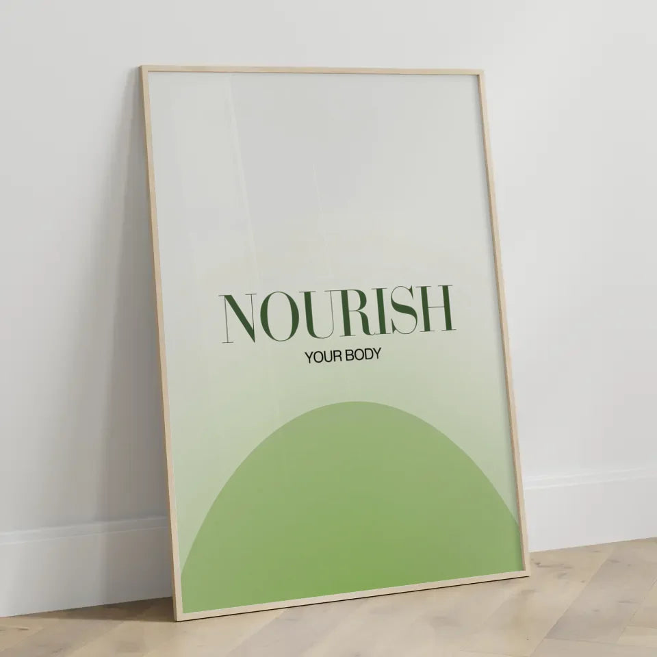 Minimalistisches Poster NOURISH mit grünem Hintergrund 3