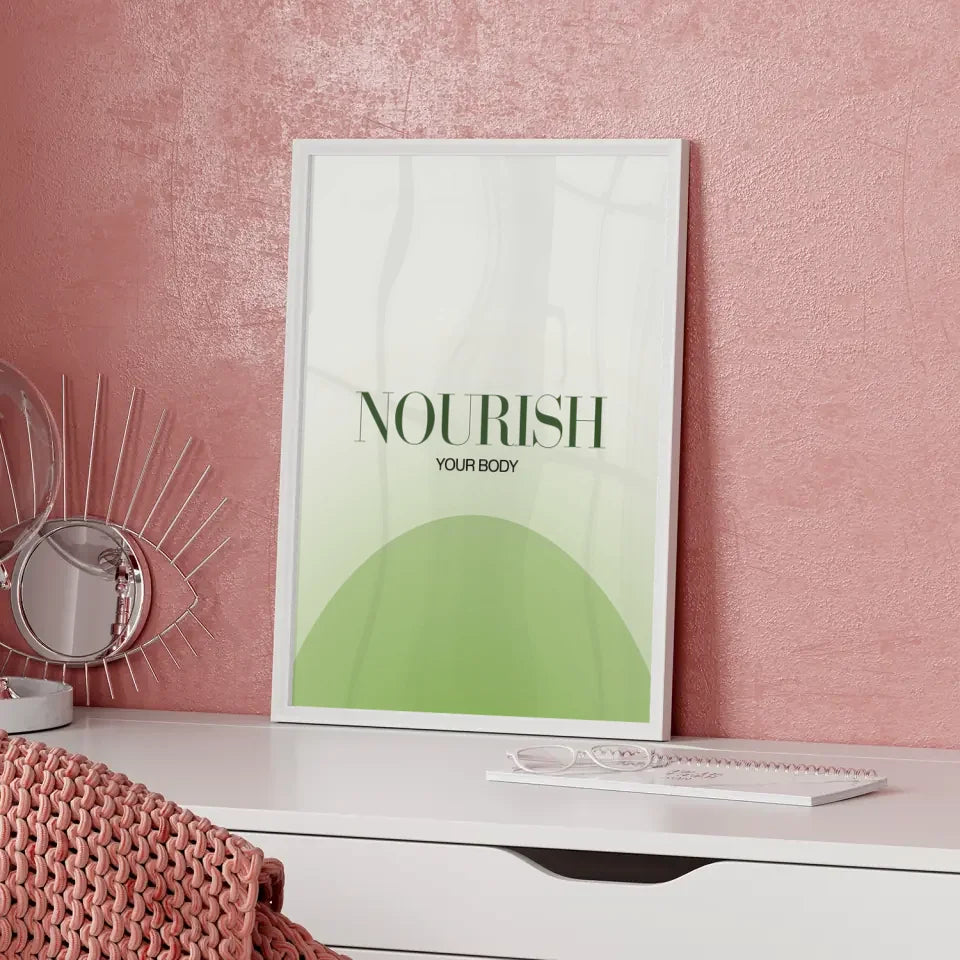 Minimalistisches Poster NOURISH mit grünem Hintergrund 5