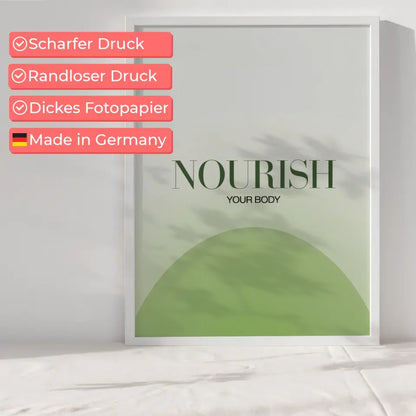 Minimalistisches Poster NOURISH mit grünem Hintergrund 6