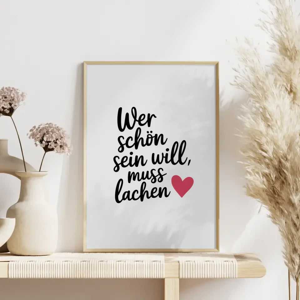 Poster Wer schön sein will muss lachen minimalistisch