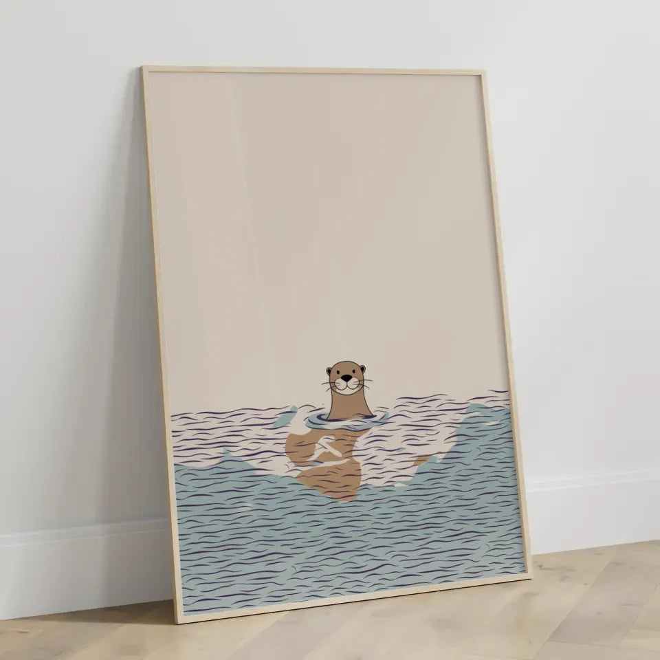 Poster glücklicher Otter in ruhiger Landschaft