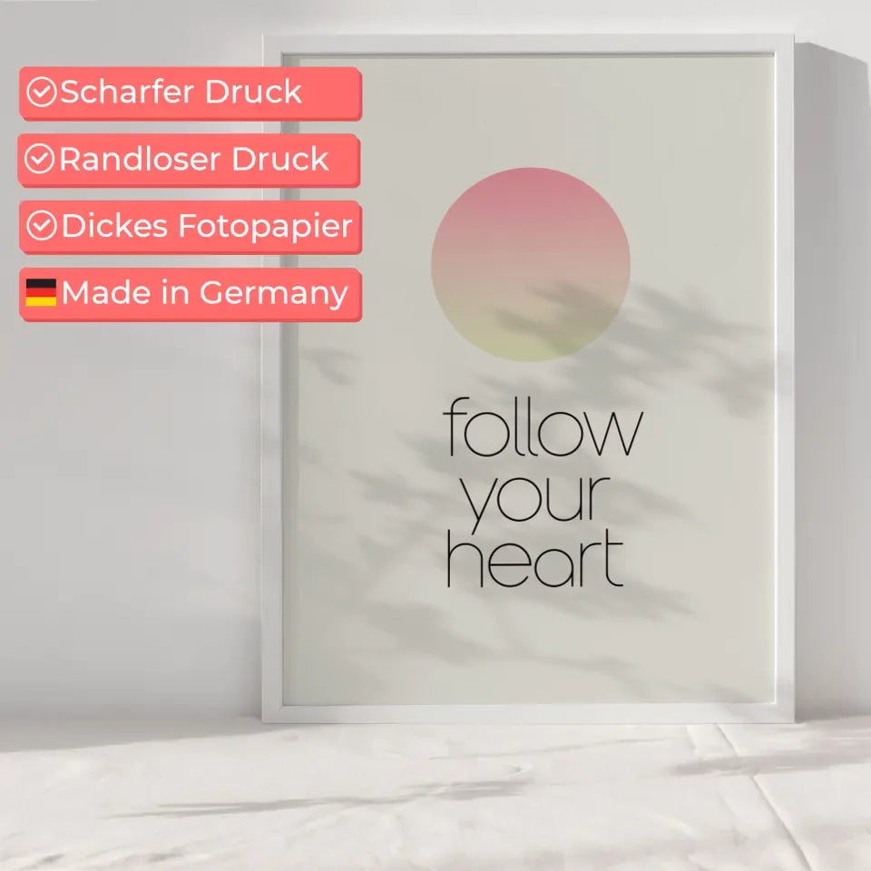 Minimalistische Poster mit Farbverlaufskreis und FOLLOW YOUR HEART 6