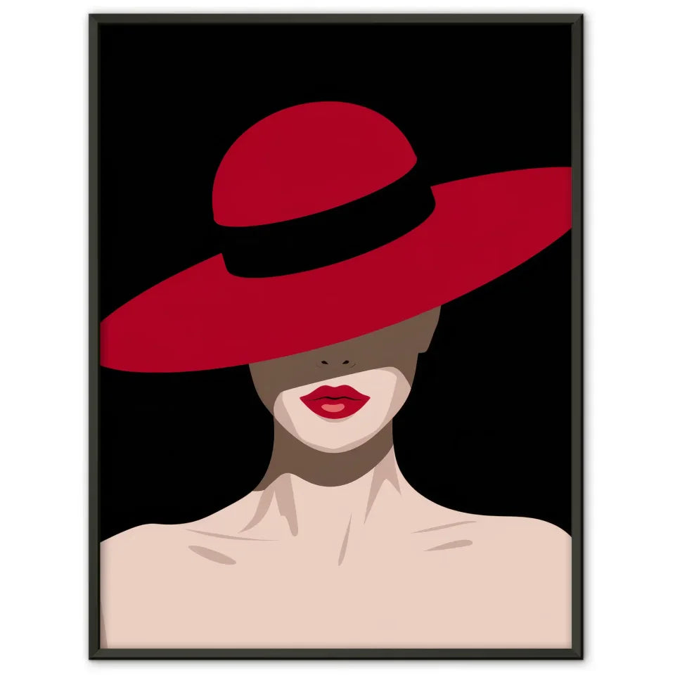 Minimalistische Poster geheimnisvolle Frau mit Hut 1
