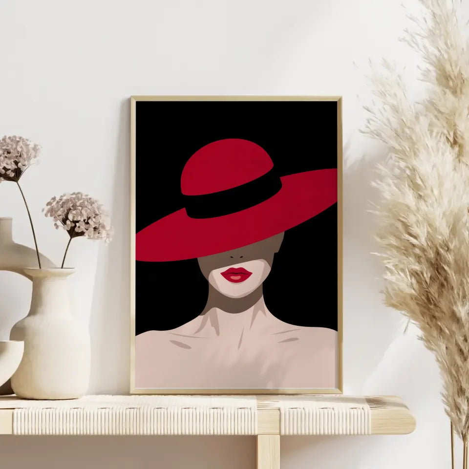 Minimalistische Poster geheimnisvolle Frau mit Hut 4