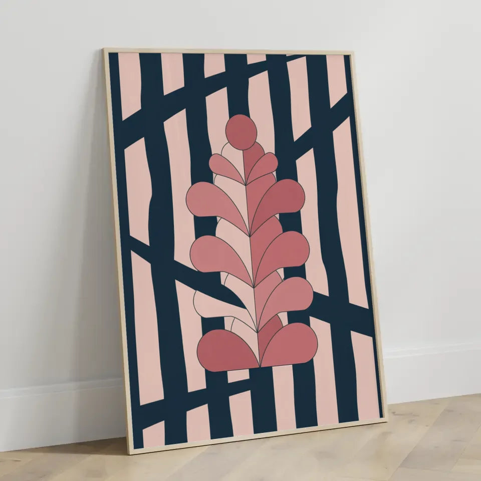 Minimalistisches Poster mit stylisierter Blume in Rosaton 3