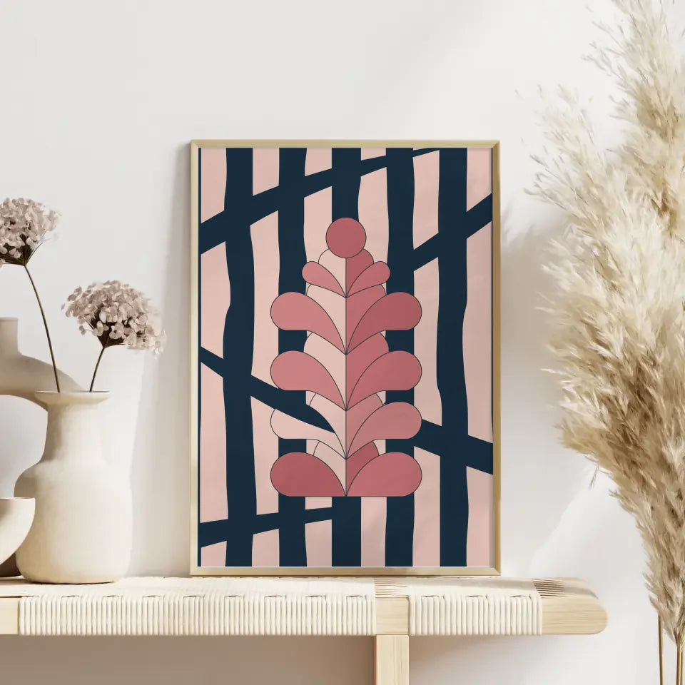 Minimalistisches Poster mit stylisierter Blume in Rosaton 4