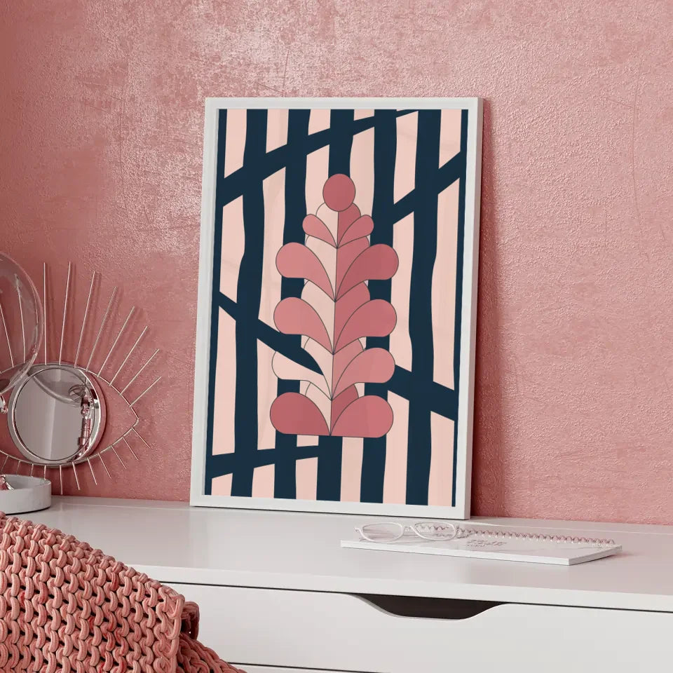 Minimalistisches Poster mit stylisierter Blume in Rosaton 5