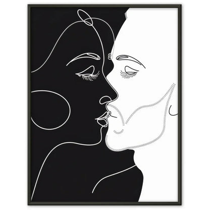 Minimalistisches Poster von küssenden Gesichtern in Black White 1
