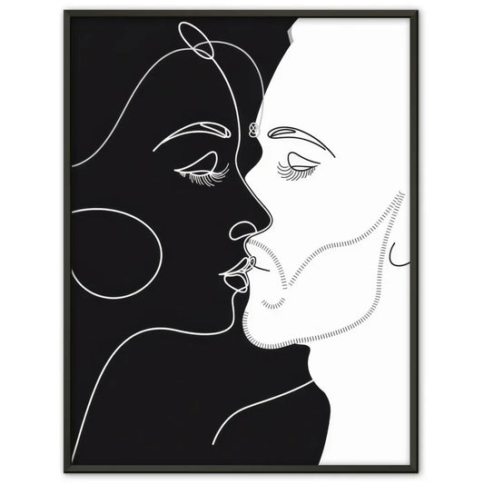 Minimalistisches Poster von küssenden Gesichtern in Black White 1