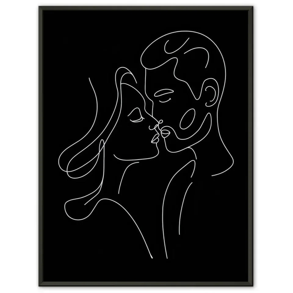 Minimalistisches Poster von küssenden Gesichtern in Schwarz Weiß 1