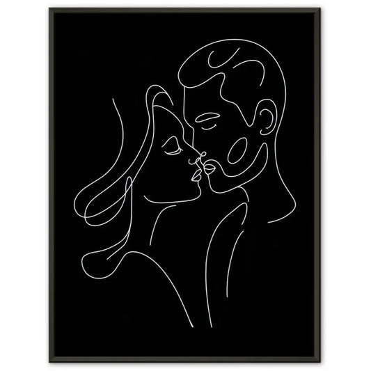 Minimalistisches Poster von küssenden Gesichtern in Schwarz Weiß 1