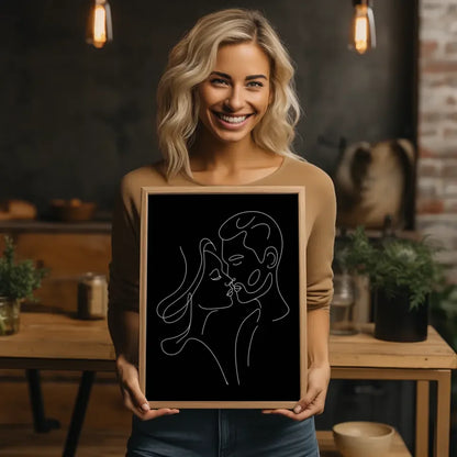 Minimalistisches Poster von küssenden Gesichtern in Schwarz Weiß 2