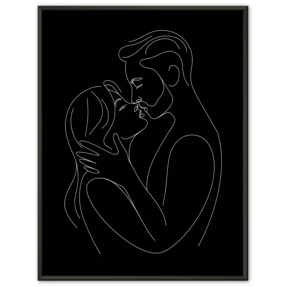 Minimalistisches Poster von küssendem Paar in Schwarz-Weiß 1