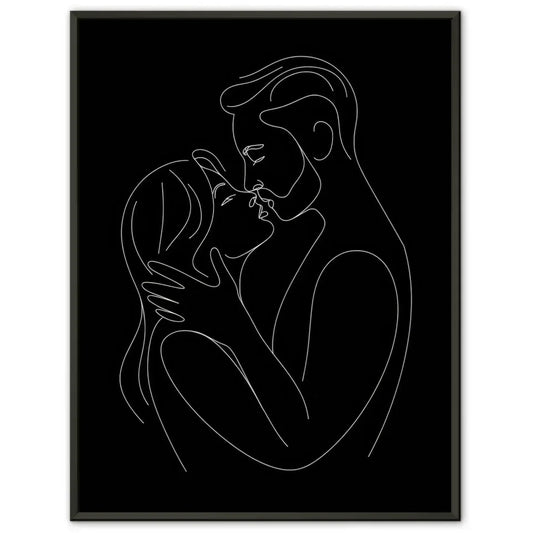 Minimalistisches Poster von küssendem Paar in Schwarz-Weiß 1