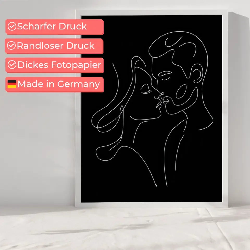 Minimalistisches Poster von küssenden Gesichtern in Schwarz Weiß 6