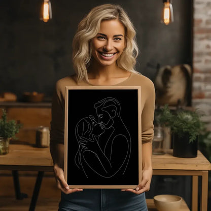 Minimalistisches Poster von küssendem Paar in Schwarz-Weiß 2