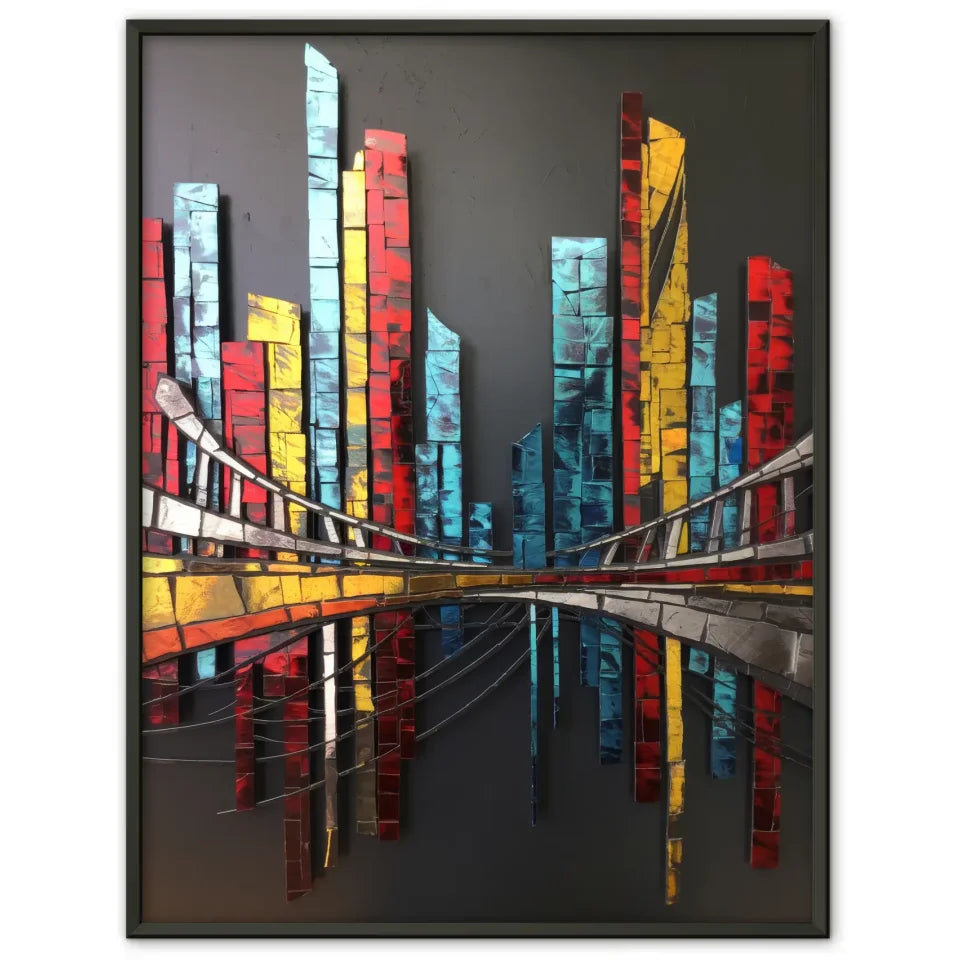 Moderne Stadtlandschaft Poster in lebendigen Farben und Mosaikdesign 1