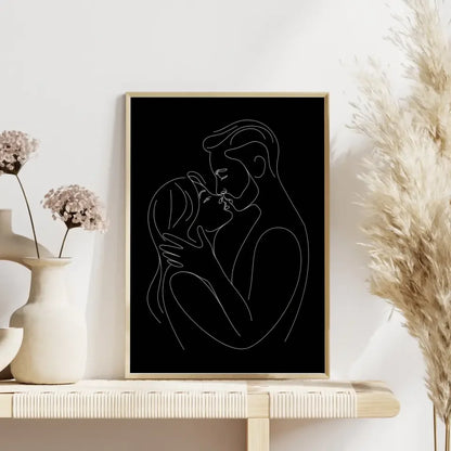 Minimalistisches Poster von küssendem Paar in Schwarz-Weiß 4