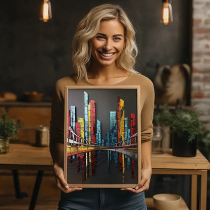 Moderne Stadtlandschaft Poster in lebendigen Farben und Mosaikdesign 2