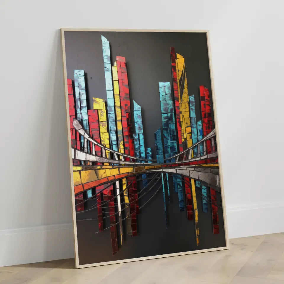 Moderne Stadtlandschaft Poster in lebendigen Farben und Mosaikdesign 3