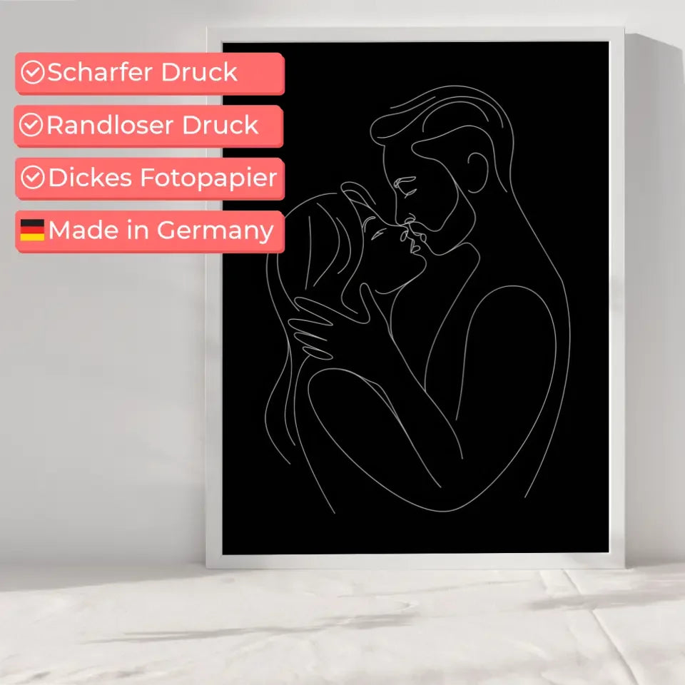 Minimalistisches Poster von küssendem Paar in Schwarz-Weiß 6
