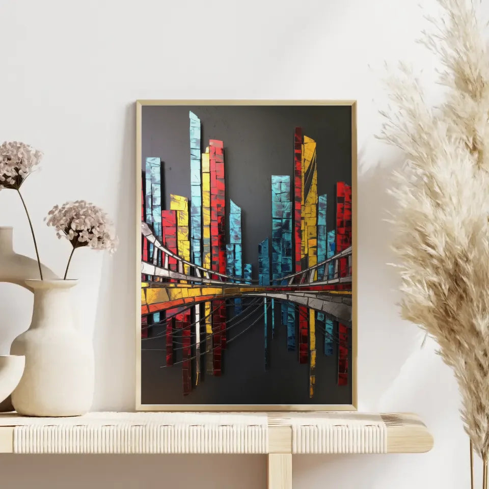 Moderne Stadtlandschaft Poster in lebendigen Farben und Mosaikdesign 4