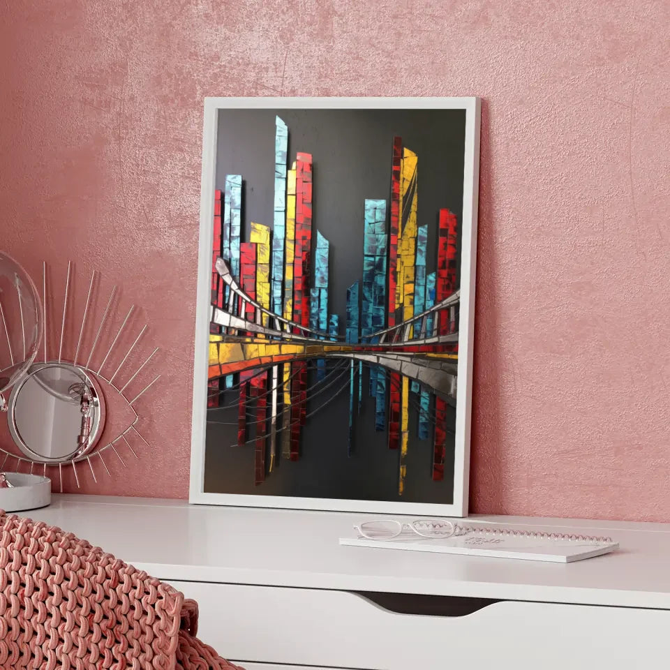 Moderne Stadtlandschaft Poster in lebendigen Farben und Mosaikdesign 5